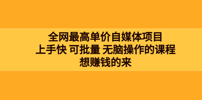 【副业项目3976期】全网最单高价自媒体项目：上手快 可批量 无脑操作的课程，想赚钱的来-万图副业网