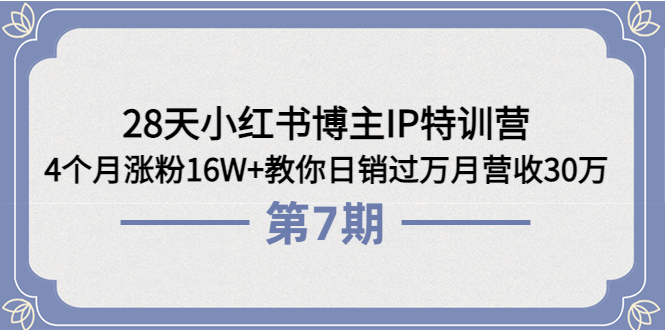 【副业项目4116期】28天小红书博主IP特训营《第6+7期》4个月涨粉16W+教你日销过万月营收30万-万图副业网