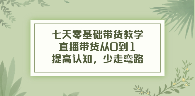 【副业项目4305期】七天零基础带货教学：直播带货从0到1，提高认知，少走弯路-万图副业网
