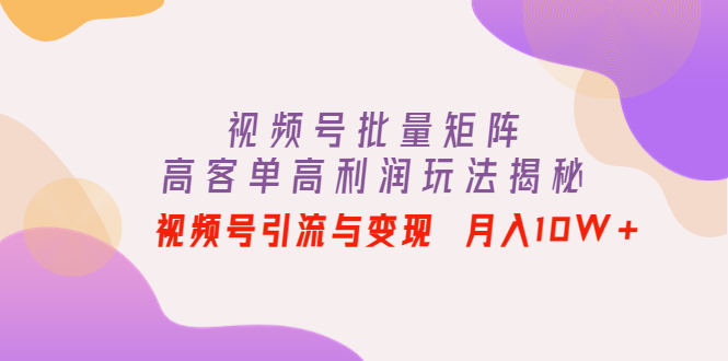 【副业项目4488期】视频号批量矩阵的高客单高利润玩法揭秘： 视频号引流与变现 月入10W+-万图副业网