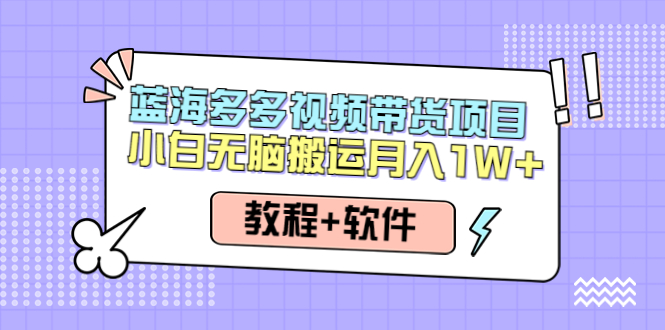 【副业项目4612期】人人都能操作的蓝海多多视频带货项目 小白无脑搬运月入10000+（教程+软件）-万图副业网
