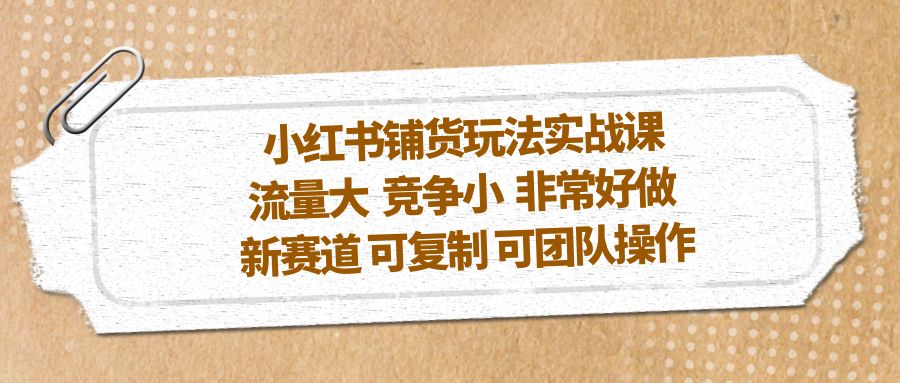 【副业项目5419期】小红书铺货玩法实战课，流量大 竞争小 非常好做 新赛道 可复制 可团队操作-万图副业网