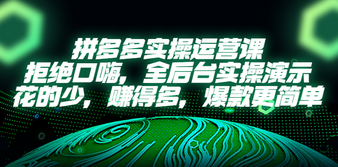 【副业项目5526期】拼多多实操运营课：拒绝口嗨，全后台实操演示，花的少，赚得多，爆款更简单-万图副业网