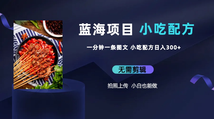 【副业项目6497期】蓝海项目一分钟一条图文作品-日入300+小吃配方项目（附 684G小吃配方）-万图副业网
