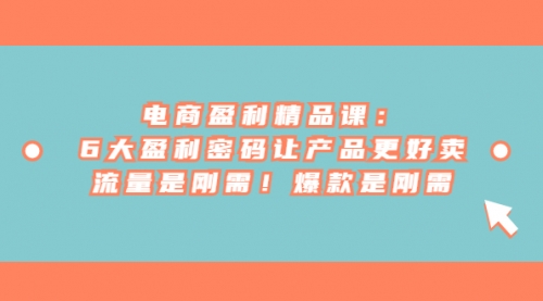 【副业项目7132期】电商盈利精品课：6大盈利，密码让产品更好卖，流量是刚需-万图副业网