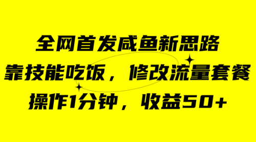 【副业项目7720期】咸鱼冷门新玩法，靠“技能吃饭”，修改流量套餐，操作1分钟，收益50+-万图副业网