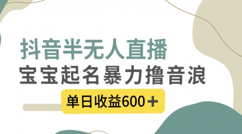 【副业项目8385期】抖音半无人直播，宝宝起名，暴力撸音浪，单日收益600+-万图副业网