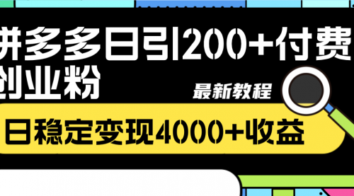【副业项目8456期】拼多多日引200+付费创业粉，日稳定变现4000+-万图副业网