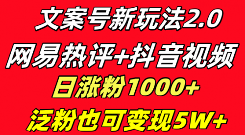 【副业项目8628期】文案号新玩法 网易热评+抖音文案 一天涨粉1000+-万图副业网