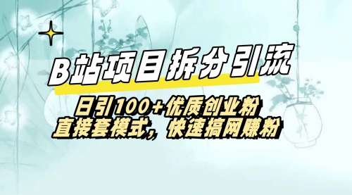 【副业8967期】B站项目拆分引，快速日3100+优质创业粉-万图副业网