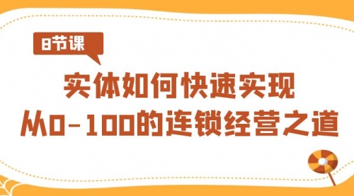 【副业8986期】实体·如何快速实现从0-100的连锁经营之道（8节视频课）-万图副业网