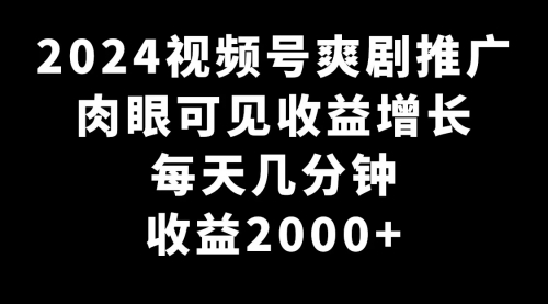 【副业9031期】2024视频号爽剧推广，肉眼可见的收益增长，每天几分钟收益2000+-万图副业网