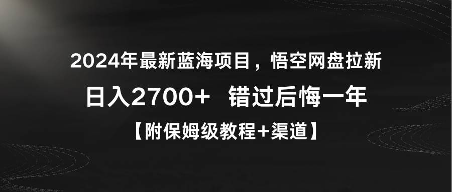 2024年最新蓝海项目，悟空网盘拉新，日入2700+错过后悔一年【附保姆级教…-万图副业网
