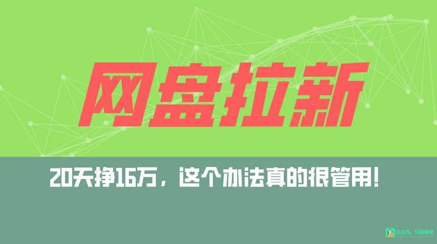 网盘拉新+私域全自动玩法，0粉起号，小白可做，当天见收益，已测单日破5000-万图副业网