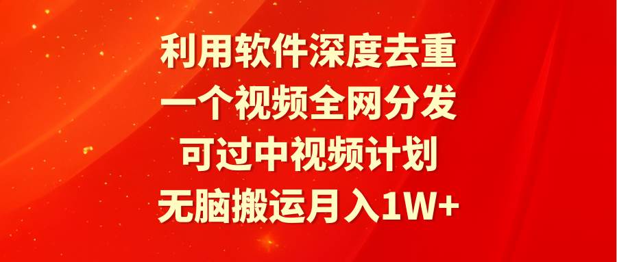 利用软件深度去重，一个视频全网分发，可过中视频计划，无脑搬运月入1W+-万图副业网