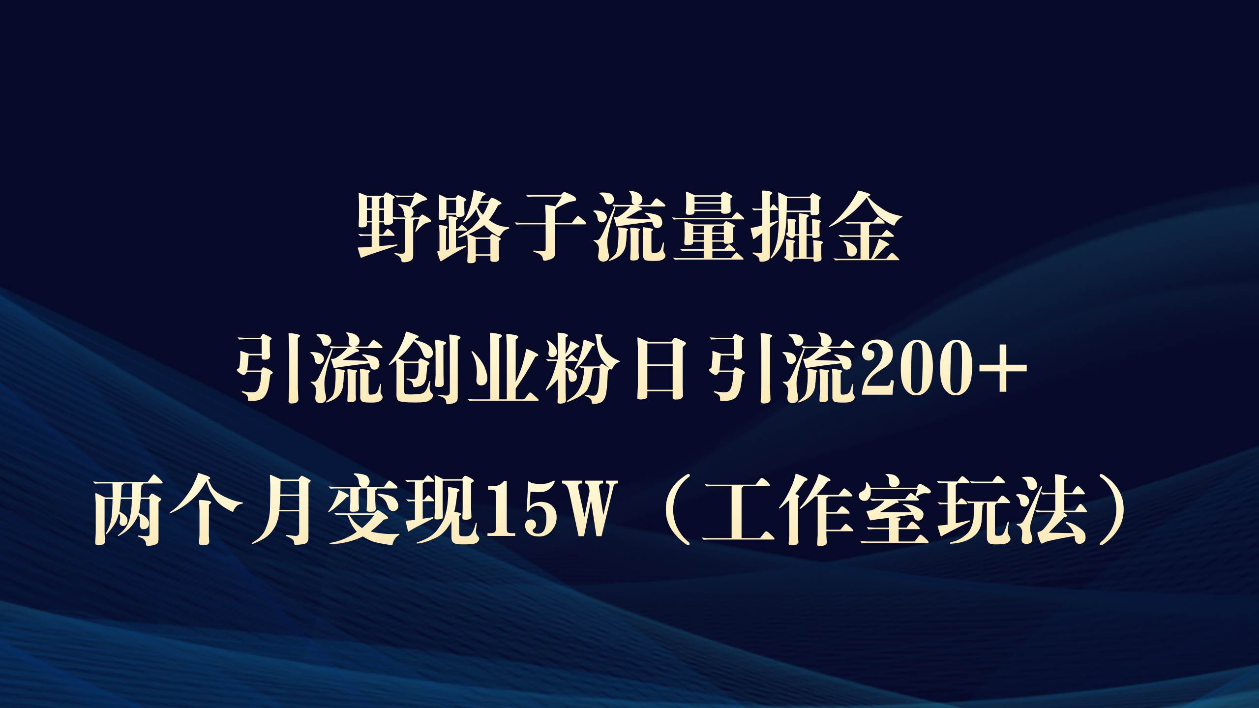 野路子流量掘金，引流创业粉日引流200+，两个月变现15W（工作室玩法））-万图副业网