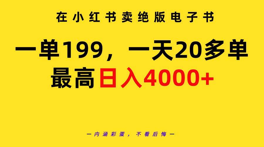 在小红书卖绝版电子书，一单199 一天最多搞20多单，最高日入4000+教程+资料-万图副业网