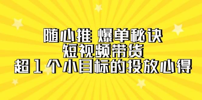 随心推 爆单秘诀，短视频带货-超1个小目标的投放心得（7节视频课）-万图副业网