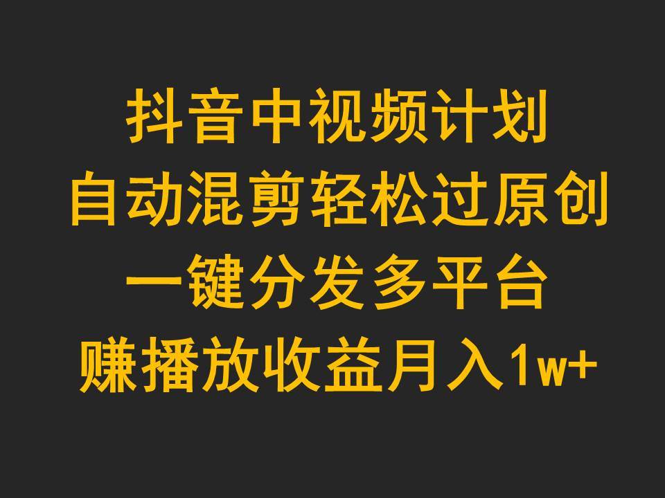 抖音中视频计划，自动混剪轻松过原创，一键分发多平台赚播放收益，月入1w+-万图副业网