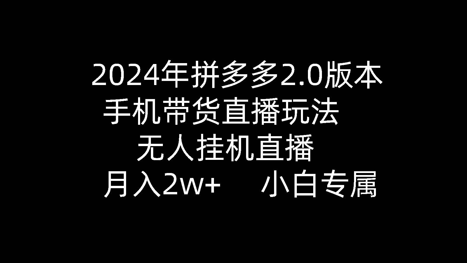 2024年拼多多2.0版本，手机带货直播玩法，无人挂机直播， 月入2w+， 小…-万图副业网