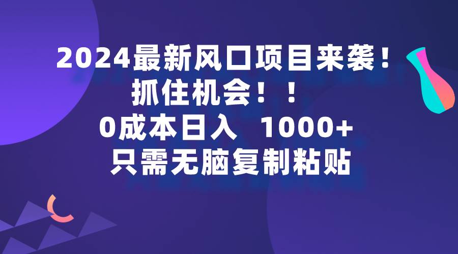 2024最新风口项目来袭，抓住机会，0成本一部手机日入1000+，只需无脑复…-万图副业网