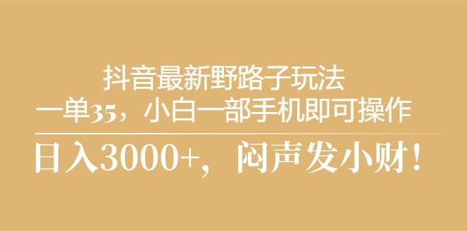 抖音最新野路子玩法，一单35，小白一部手机即可操作，，日入3000+，闷…-万图副业网