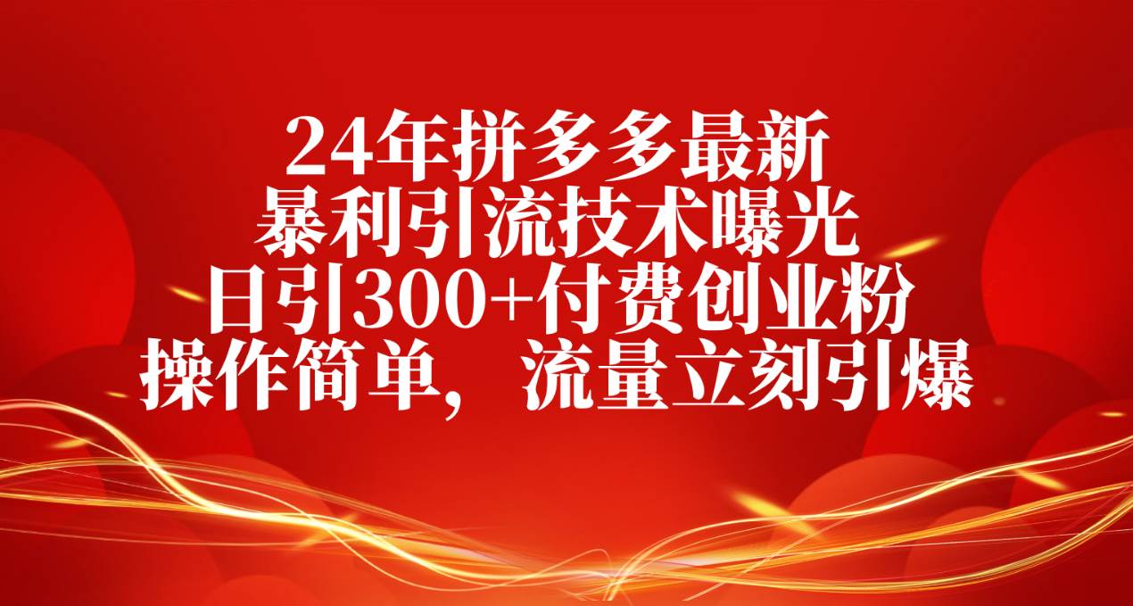 24年拼多多最新暴利引流技术曝光，日引300+付费创业粉，操作简单，流量…-万图副业网