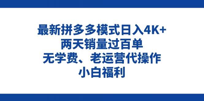 拼多多最新模式日入4K+两天销量过百单，无学费、老运营代操作、小白福利-万图副业网