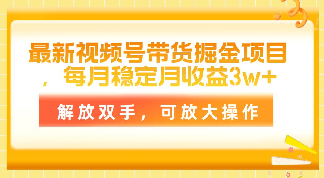 最新视频号带货掘金项目，每月稳定月收益3w+，解放双手，可放大操作-万图副业网