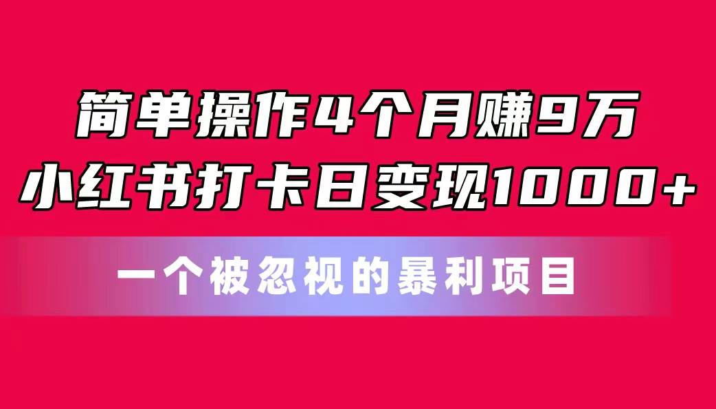 简单操作4个月赚9万！小红书打卡日变现1000+！一个被忽视的暴力项目-万图副业网