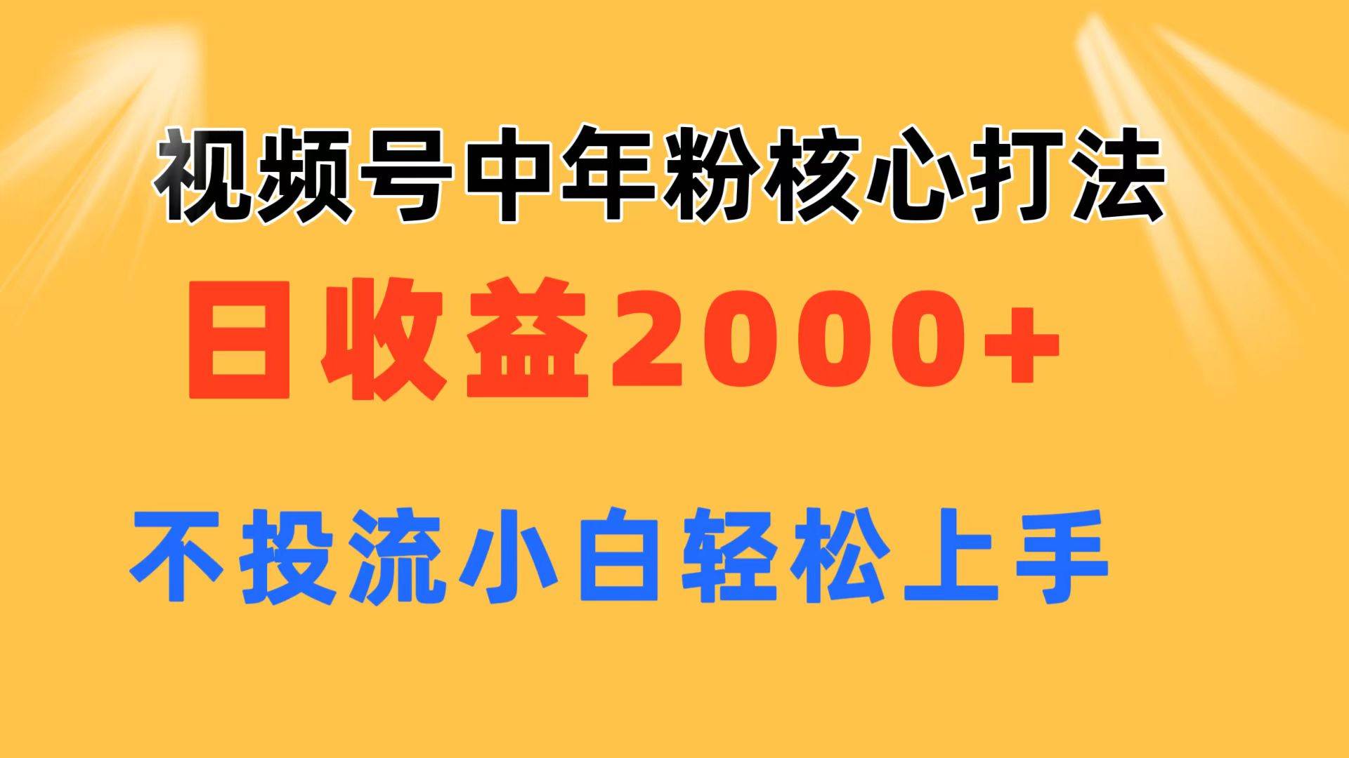 视频号中年粉核心玩法 日收益2000+ 不投流小白轻松上手-万图副业网
