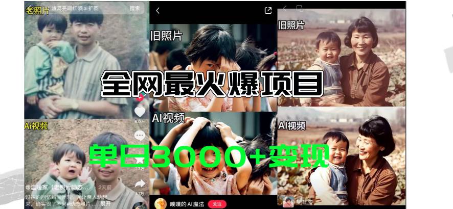 全网爆火的AI让老照片动起来教程，蹭热点日赚3000+，内含免费工具一键…-万图副业网