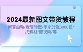 2024最新图文带货教程：新号启动/老号转型/半小时涨3000粉/找素材/剪辑-万图副业网