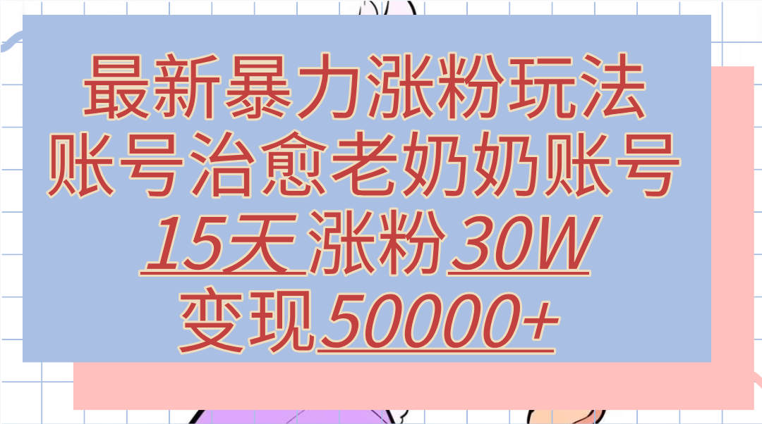 最新暴力涨粉玩法，治愈老奶奶账号，15天涨粉30W，变现50000+【揭秘】-万图副业网