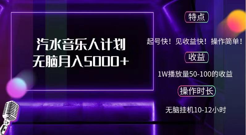 抖音汽水音乐人，计划无脑月入5000+-万图副业网