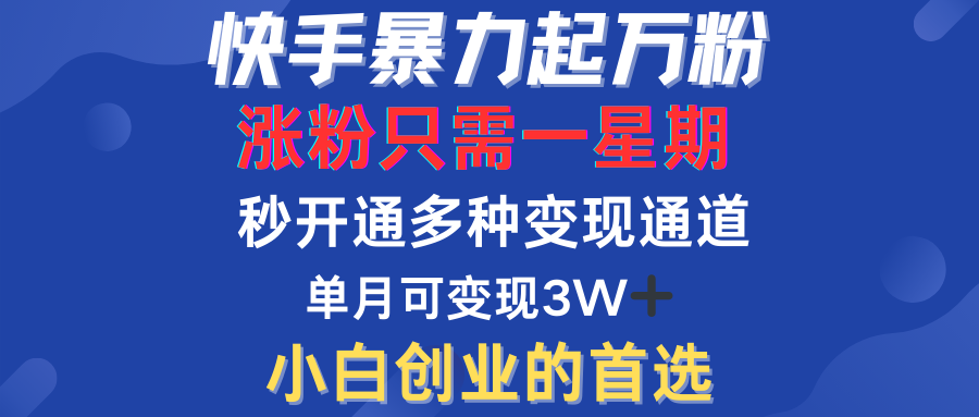 快手暴力起万粉，涨粉只需一星期！多种变现模式-万图副业网