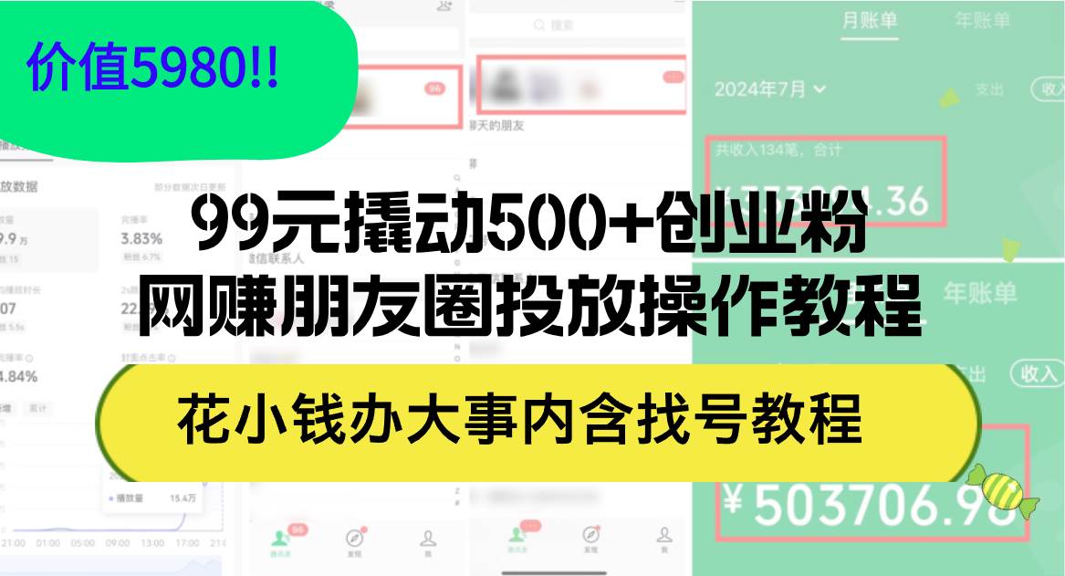 99元撬动500+创业粉，网赚朋友圈投放操作教程价值5980！花小钱办大事内…-万图副业网