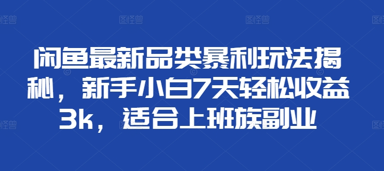 闲鱼最新品类暴利玩法揭秘，新手小白7天轻松赚3000+，适合上班族副业-万图副业网