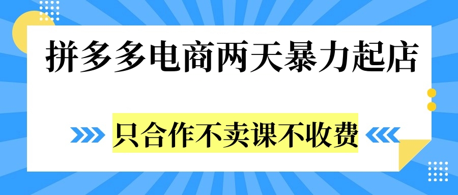 拼多多两天暴力起店，只合作不卖课不收费-万图副业网