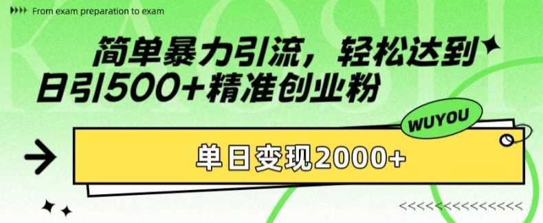 简单暴力引流轻松达到日引500+精准创业粉，单日变现2k【揭秘】-万图副业网