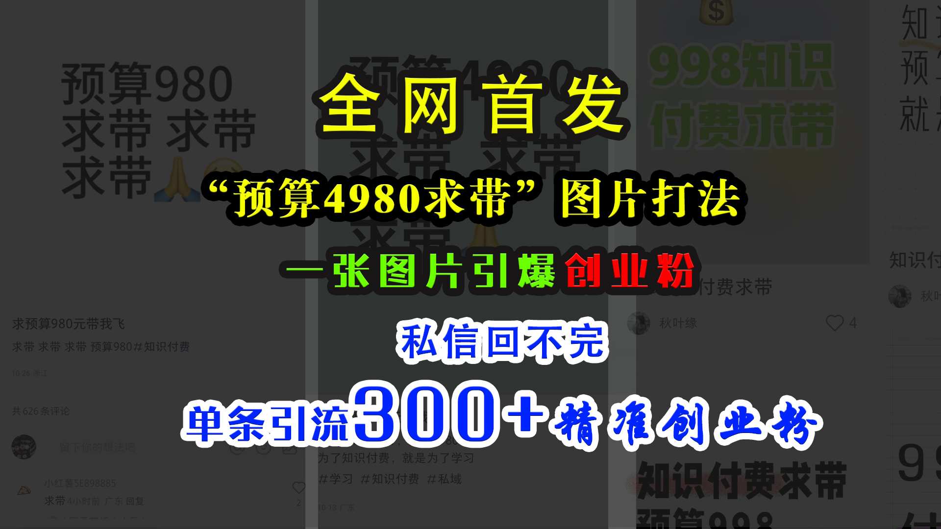 小红书“预算4980带我飞”图片打法，一张图片引爆创业粉，私信回不完，单条引流300+精准创业粉-万图副业网