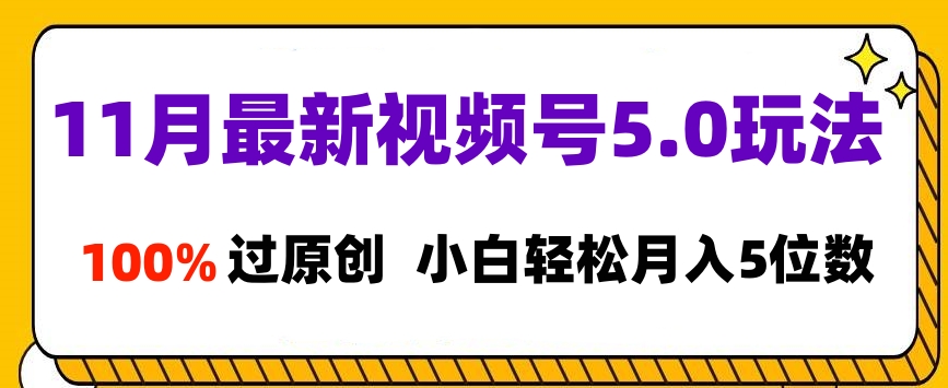 11月最新视频号5.0玩法，100%过原创，小白轻松月入5位数-万图副业网