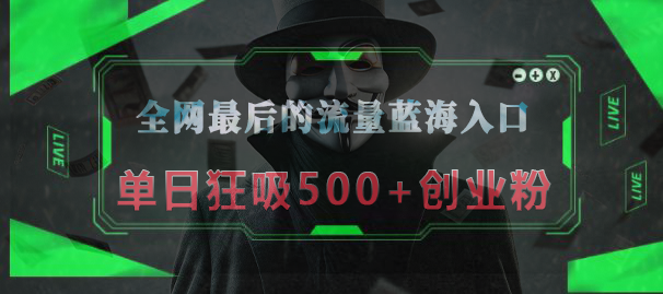 全网最后的流量蓝海入口，半小时引流50+创业粉，单日狂吸500+创业粉-万图副业网