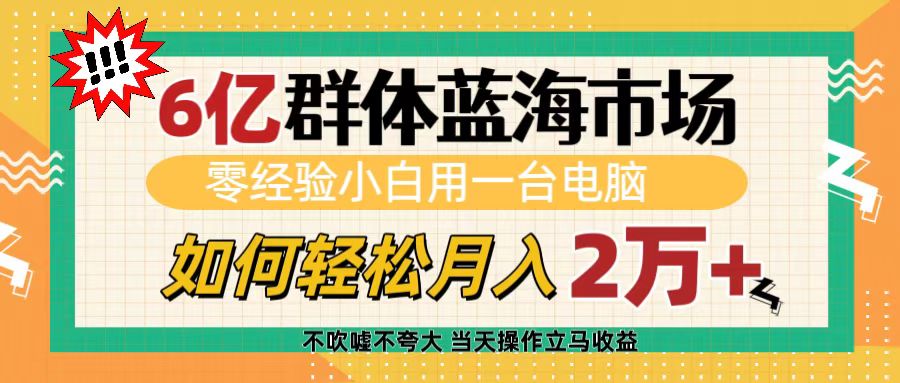 6亿群体蓝海市场，零经验小白用一台电脑，如何轻松月入2万+-万图副业网