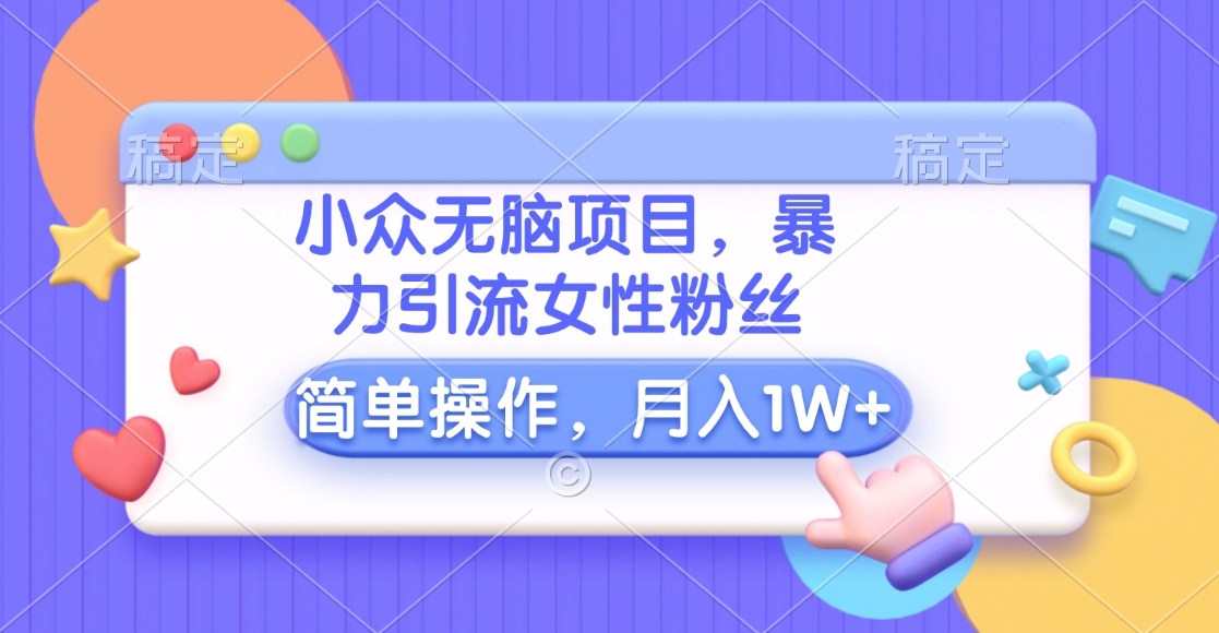 小众无脑项目，暴力引流女性粉丝，简单操作，月入10000+元-万图副业网