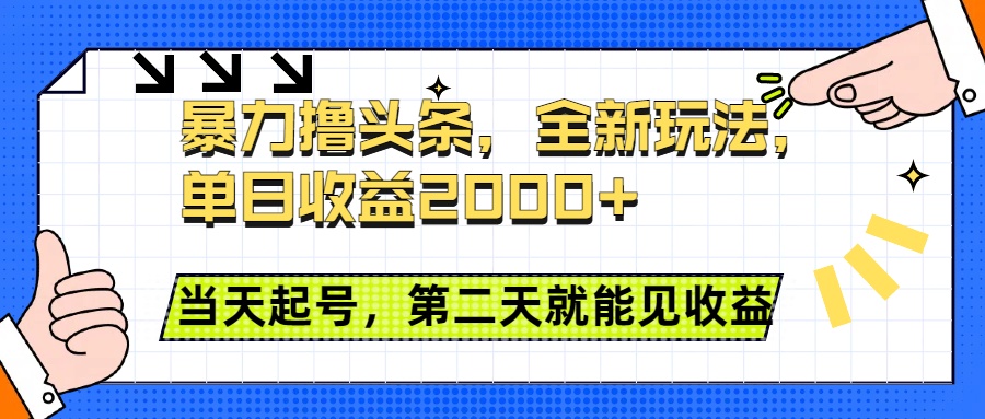 暴力撸头条全新玩法，单日收益2000+，小白也能无脑操作，当天起号，第二天见收益-万图副业网