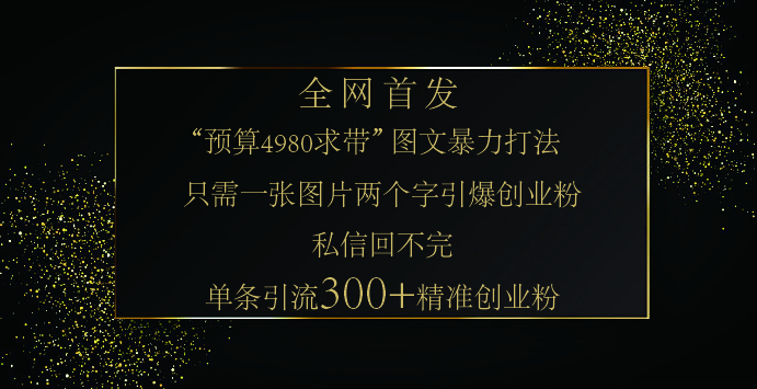 小红书，“预算 4980 带我飞” 的神奇图片引流法，堪称涨粉核武器！只需一张图，就能单条笔记凭借此方法，轻松引流 300 + 精准创业粉！-万图副业网