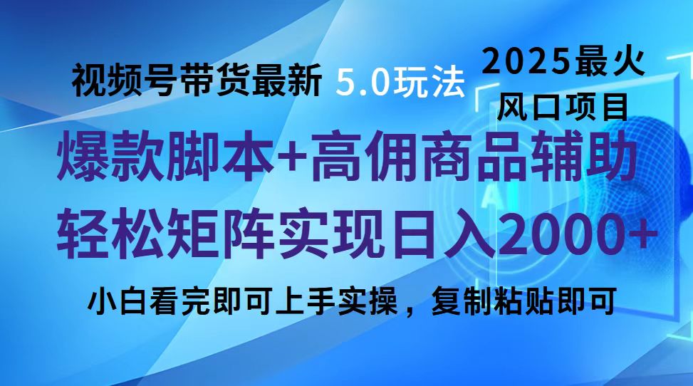 视频号带货最新5.0玩法，作品制作简单，当天起号，复制粘贴，脚本辅助，轻松矩阵日入2000+-万图副业网