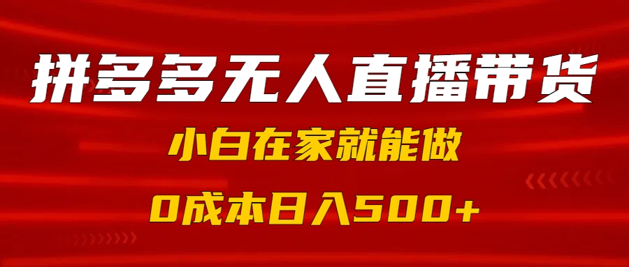 拼多多无人直播带货，小白在家就能做，0成本日入500+-万图副业网