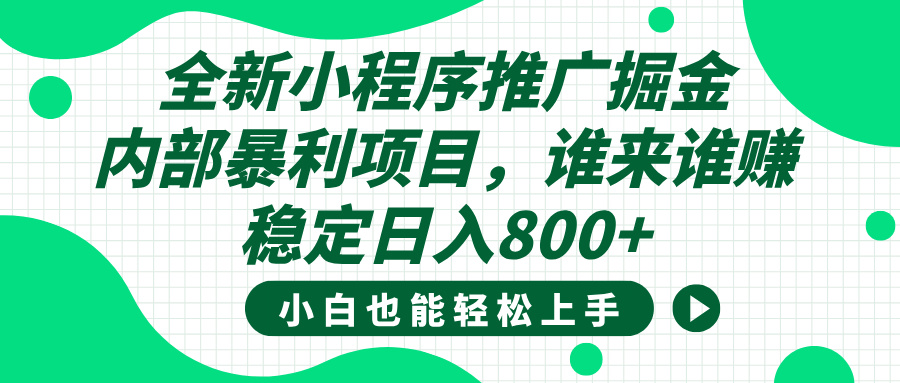 全新小程序推广掘金，内部暴利项目，小白轻松上手，稳定日入800+-万图副业网